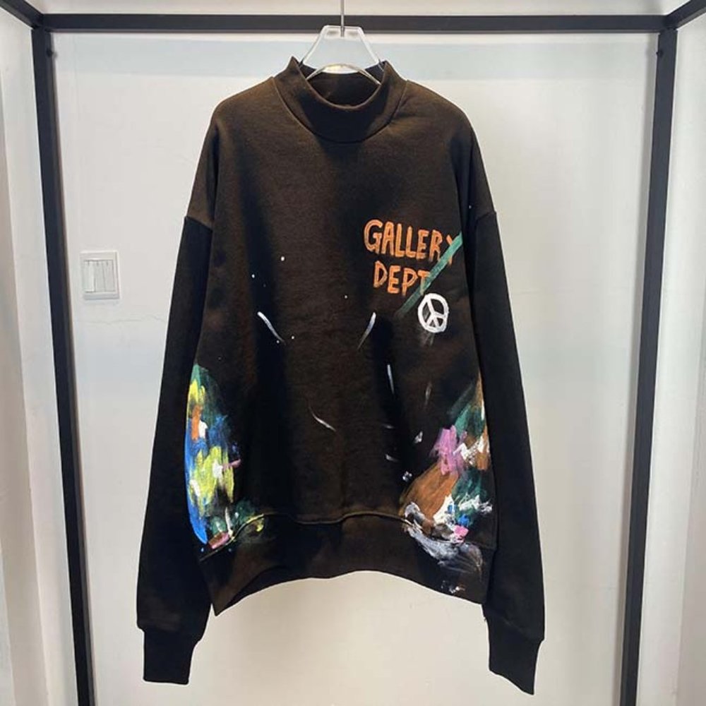 GALLERY DEPT Orange Letter Print Logo T-Shirt - Black Long Sleeve